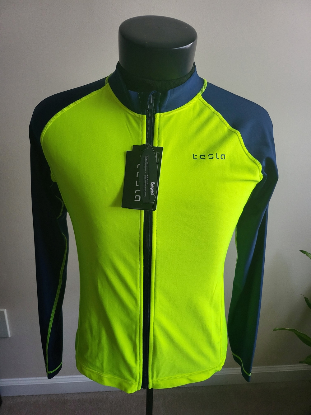 Tesla Neon Yellow & Navy Zip-Up Athletic Water Sports Rushguard Sun Protection